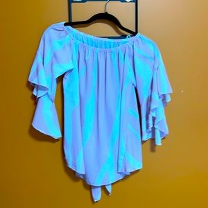 Off the shoulder pink /white top with knot in front